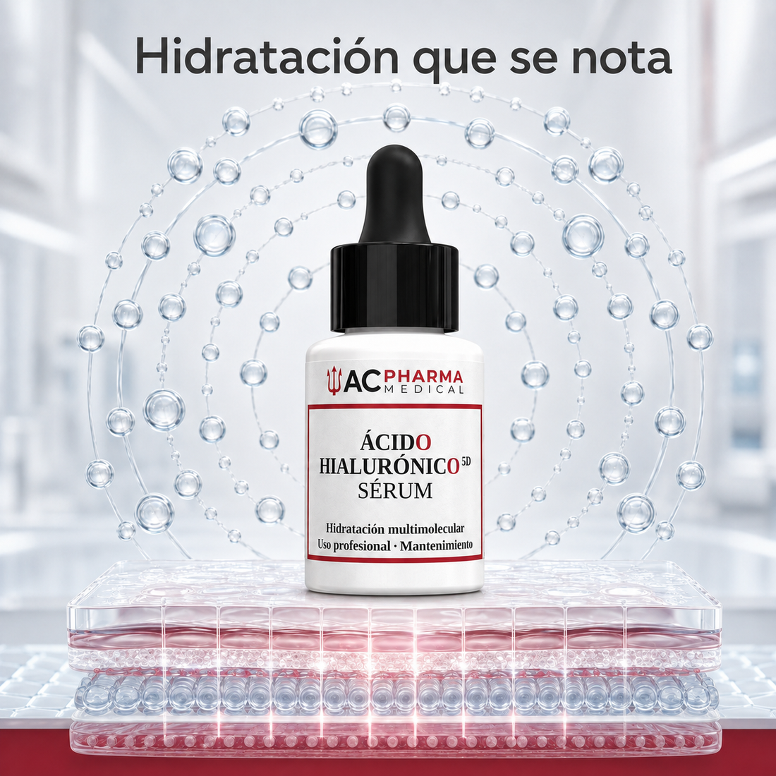 Sérum de ácido hialurónico ACpharma Medical con envase y caja para hidratación facial