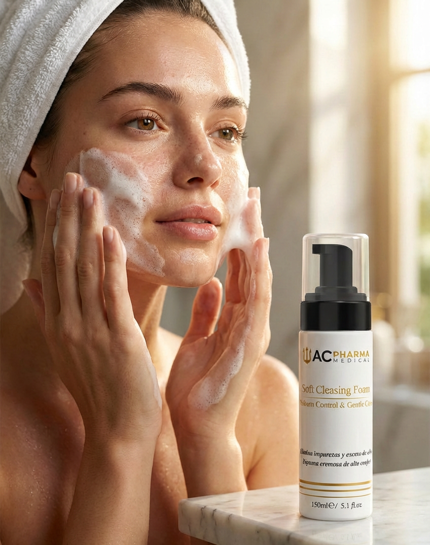 Espuma limpiadora Soft Cleansing Foam de ACpharma Medical para limpiar el rostro sin resecar la piel