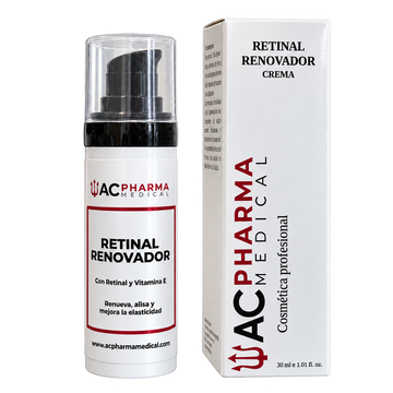 Envase de Retinal Renovador de ACpharma Medical junto a su caja, formato de 30 ml.