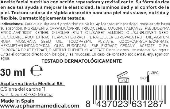 ingredientes aceite reparador nutritivo acpharma medical