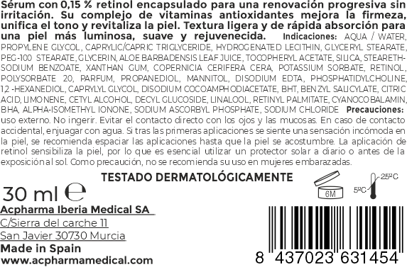 ingredientes serum retinol provitaminas acpharma medical