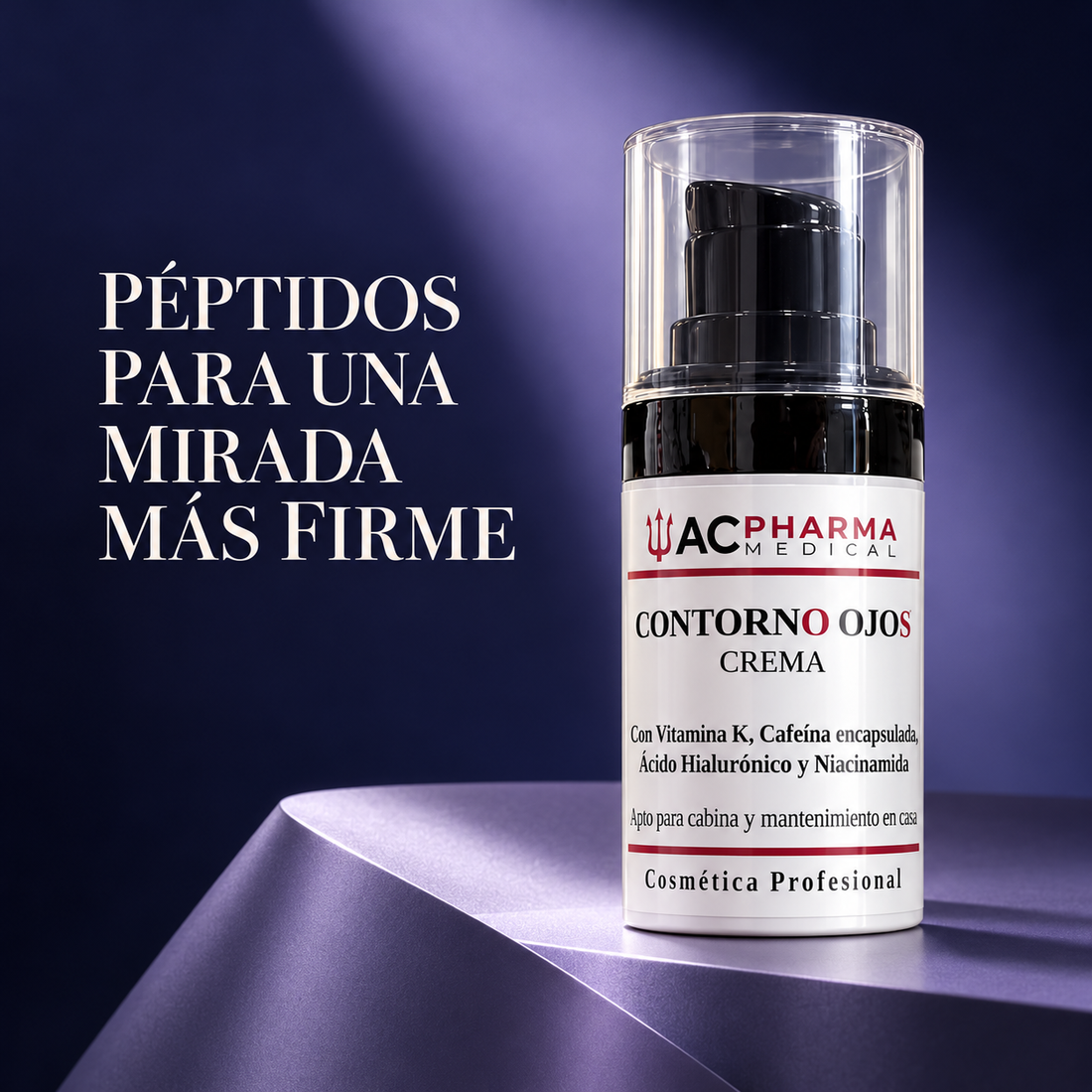 Contorno de ojos ACpharma Medical de 15 ml con su caja sobre fondo blanco