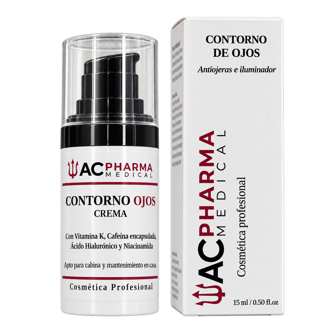 envase y caja de contorno de ojos con vitamina k. cosmetica profesional