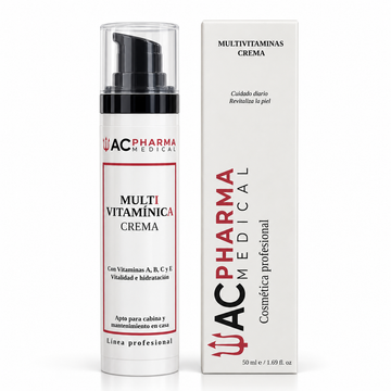 Crema facial multivitaminas ACpharma Medical de 50 ml con su caja sobre fondo blanco