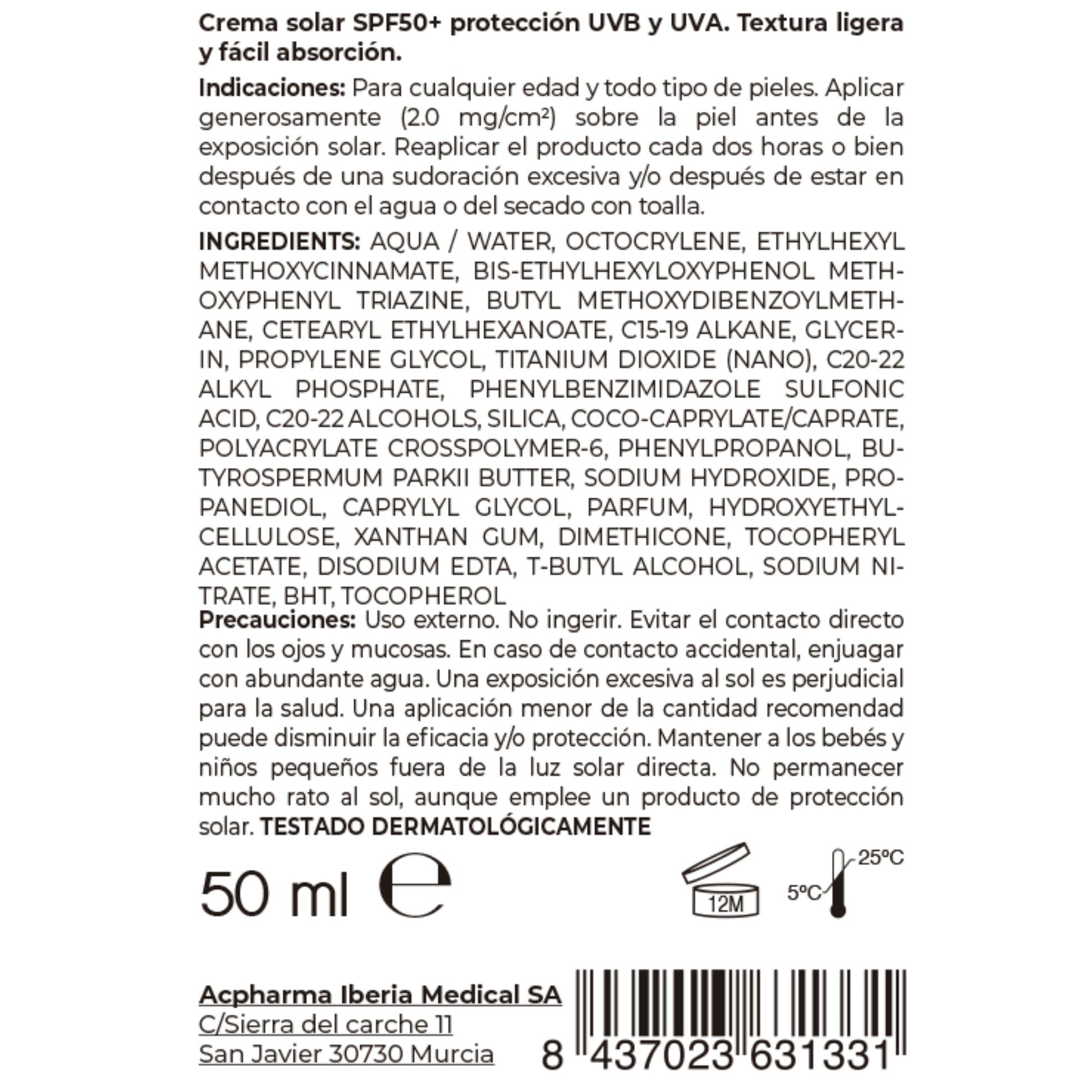 Crema Solar Facial SPF50+ acabado mate protección equilibrio - ACpharma Medical