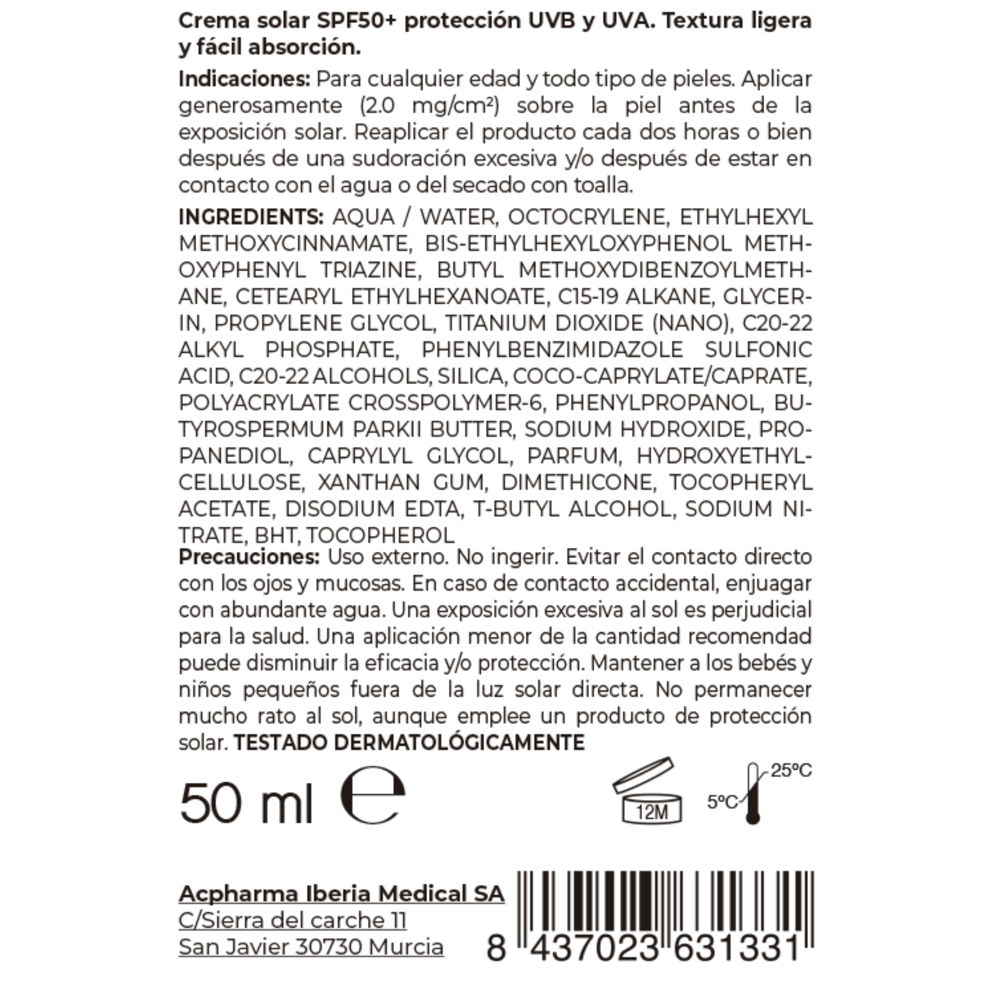 Crema Solar Facial SPF50+ acabado mate protección equilibrio - ACpharma Medical