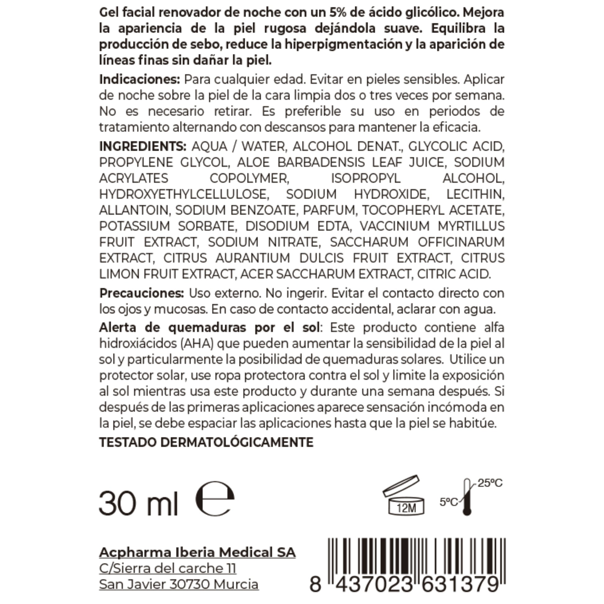 Peeling químico suave ácido glicólico 5% exfoliación facial ACpharma Medical