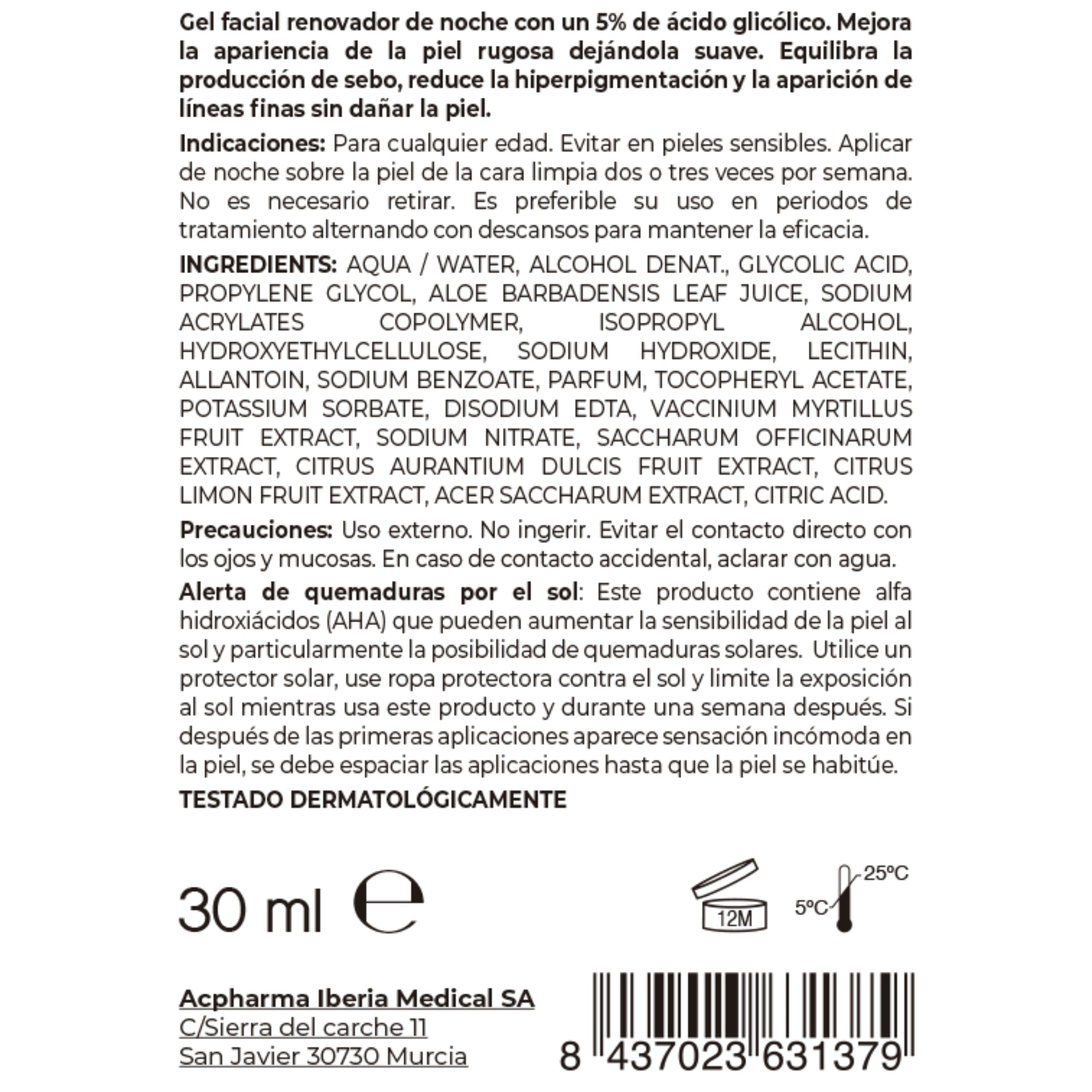 Peeling químico suave ácido glicólico 5% exfoliación facial ACpharma Medical