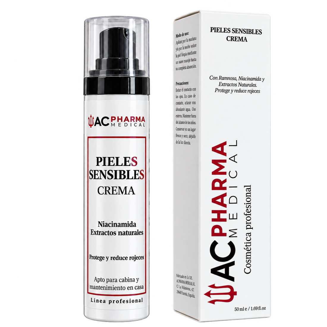 envase de crema pieles sensibles profesional con su caja 50ml