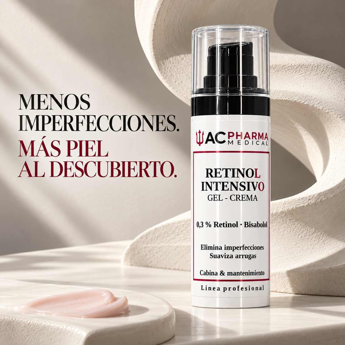 Crema facial con retinol de ACpharma Medical en una composición con textura cosmética