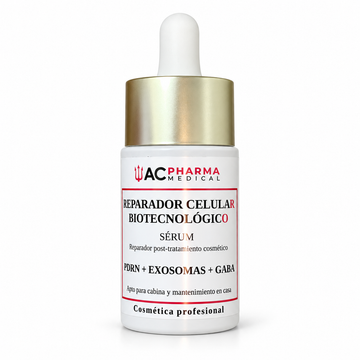 Sérum facial con PDRN, exosomas de Centella y GABA de ACpharma Medical sobre fondo blanco