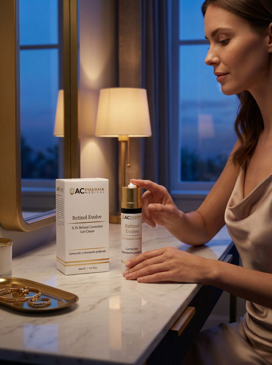 Crema facial Retinol Evolve para rutina nocturna de renovación, piel más afinada y aspecto descansado