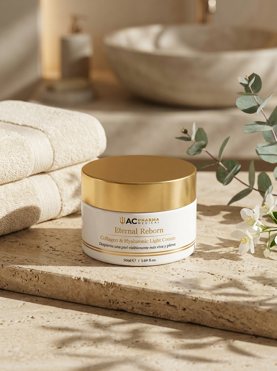 Crema facial Eternal Reborn con doble ácido hialurónico y antioxidantes para una piel más hidratada y revitalizada
