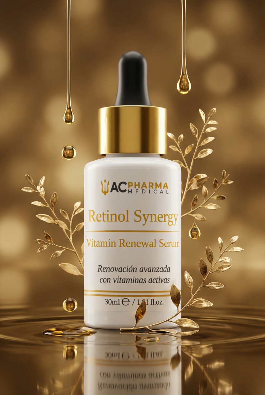 Serum facial Retinol Synergy para mejorar textura, tono irregular y signos visibles de edad con una rutina renovadora
