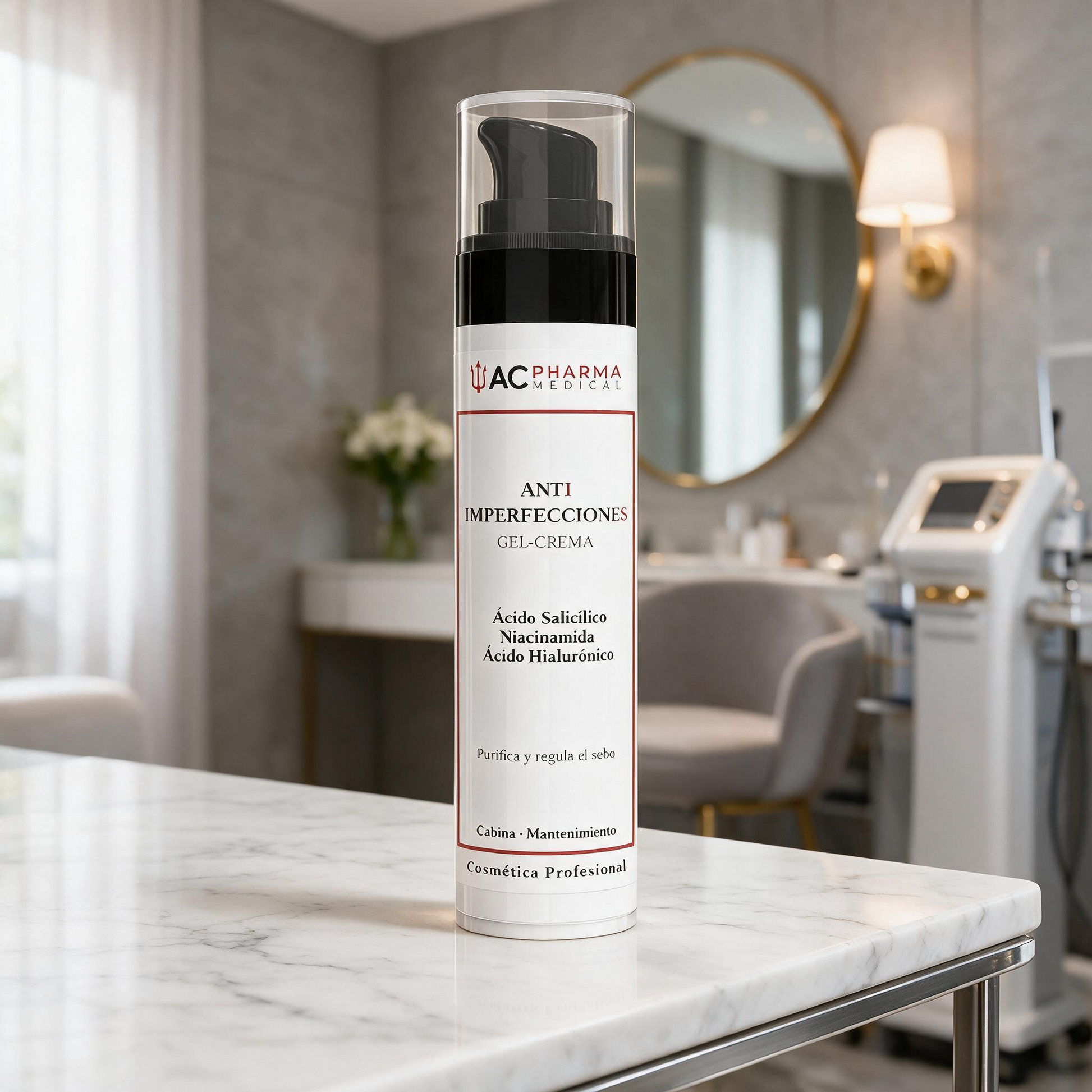 Cosmética profesional para piel grasa en un centro de estética