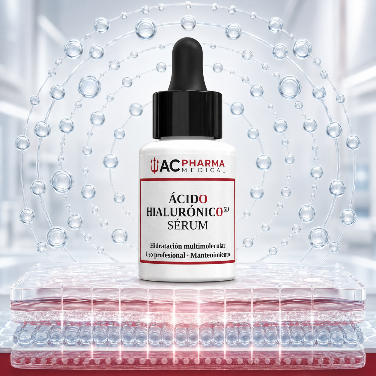 Sérum facial de ácido hialurónico ACpharma Medical con efecto visual de hidratación