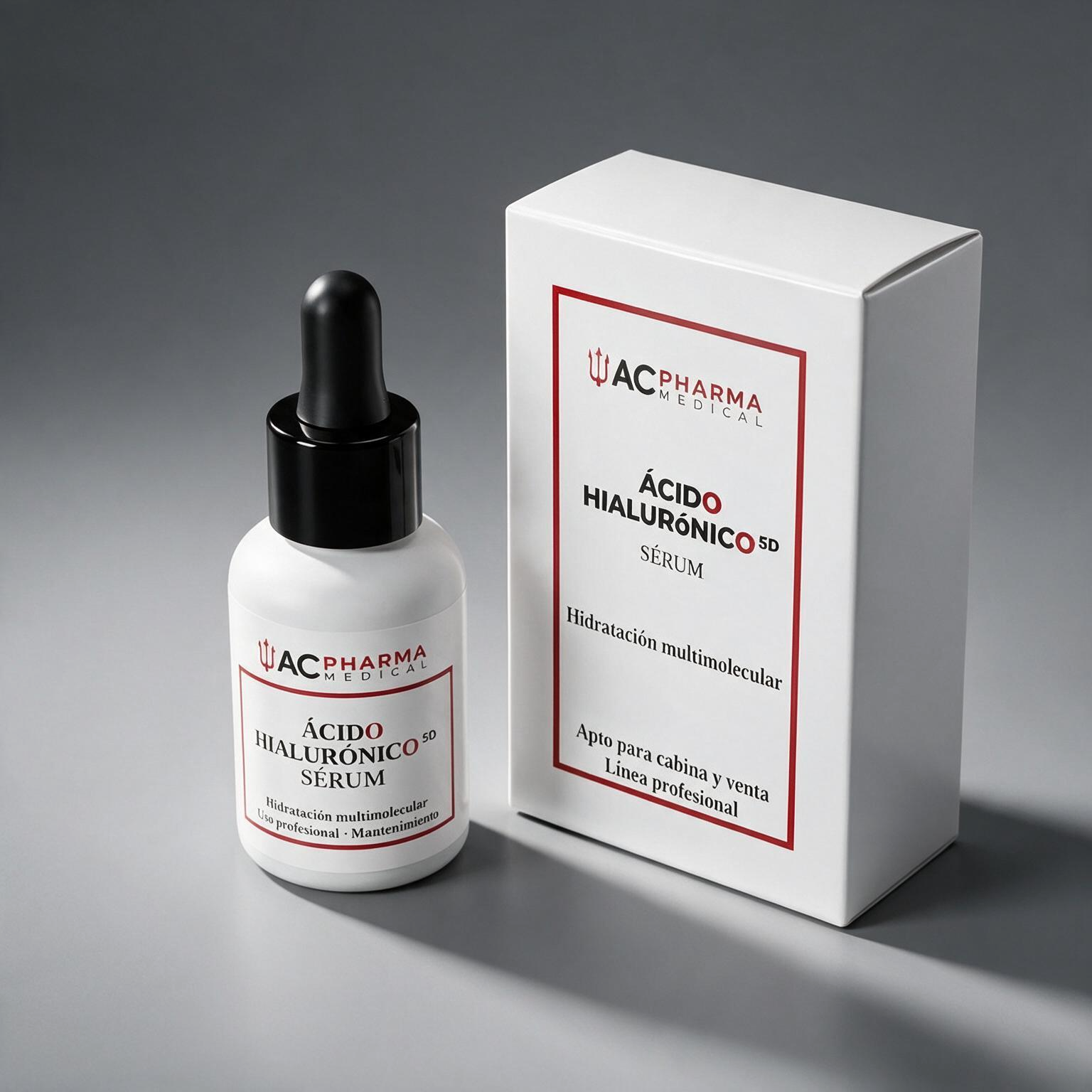 Sérum de ácido hialurónico ACpharma Medical con envase y caja para hidratación facial