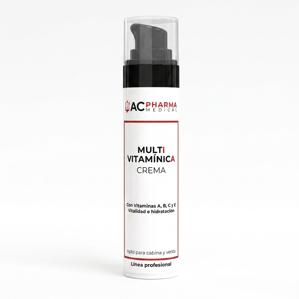 Crema Multivitaminas con Ácido Hialurónico de ACpharma Medical en entorno profesional para luminosidad y nutrición facial