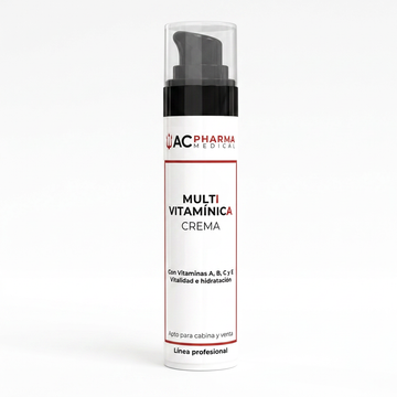 Crema Multivitaminas con Ácido Hialurónico de ACpharma Medical en entorno profesional para luminosidad y nutrición facial