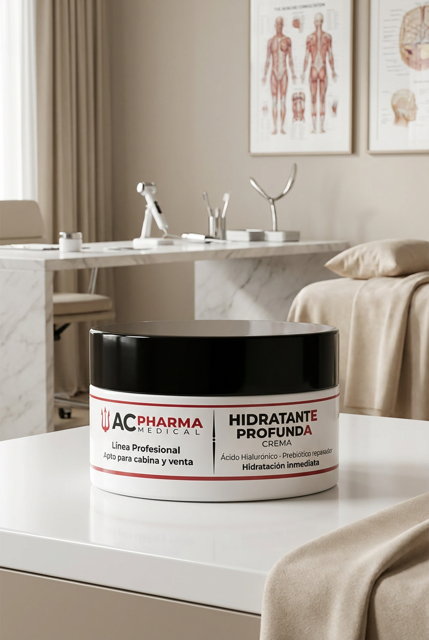 Crema facial de absorción rápida de ACpharma Medical para piel deshidratada en centro estético