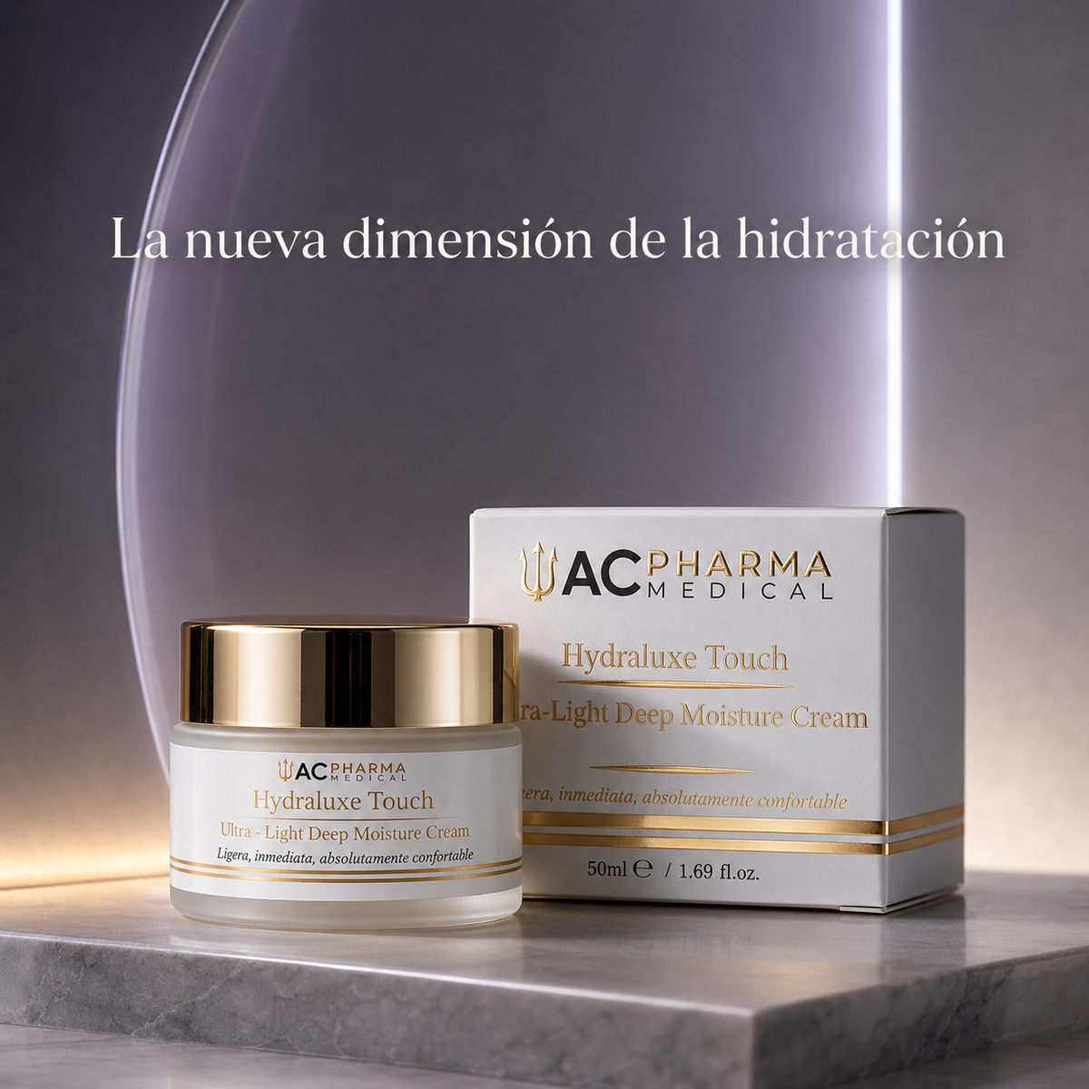 Hydraluxe Touch crema hidratante ultraligera de ACpharma Medical con su caja