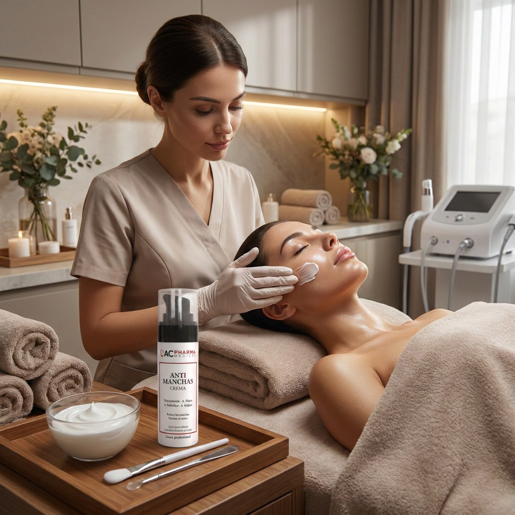 Crema despigmentante facial profesional con textura ligera de rapida absorcion