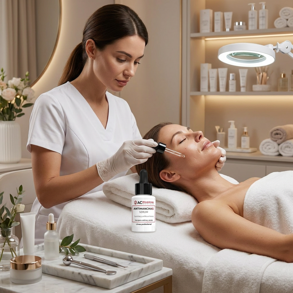 Serum profesional antimanchas con niacinamida pantenol y vitamina C para uso en cabina y mantenimiento en casa

