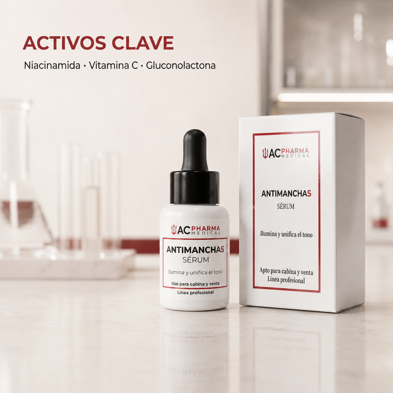 Aplicación facial del sérum sobre piel con manchas visibles e imperfecciones