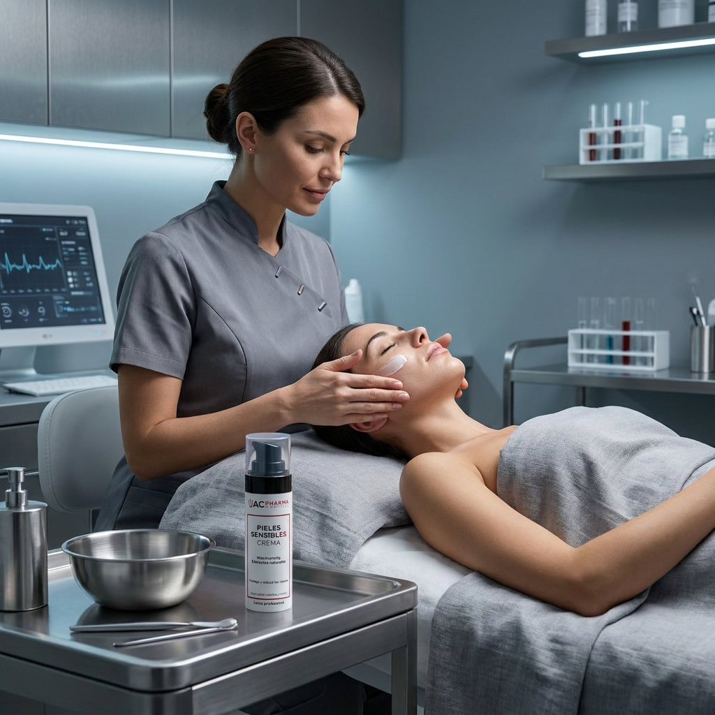 Crema Pieles Sensibles de ACpharma Medical en entorno profesional para calmar rojeces y reforzar la barrera cutánea