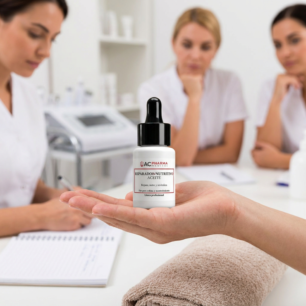 Envase profesional de aceite facial y corporal ACpharma Medical para reparación de la barrera cutánea en cabina estética