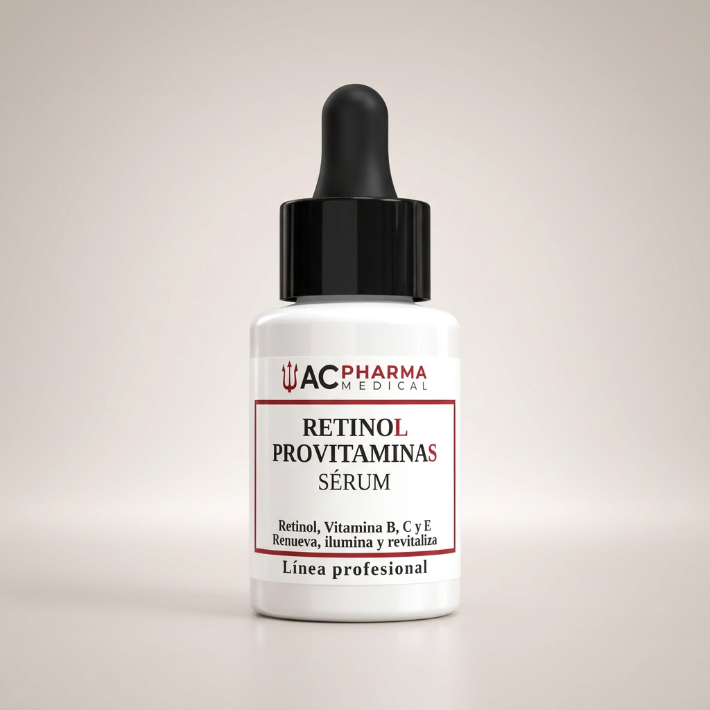 Sérum Retinol + Provitaminas de ACpharma Medical en entorno profesional para renovación facial y mejora de la textura