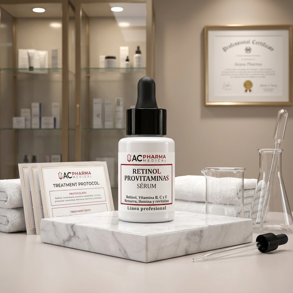  Envase profesional del Sérum Retinol + Provitaminas ACpharma Medical para protocolos antiedad en cabina estética