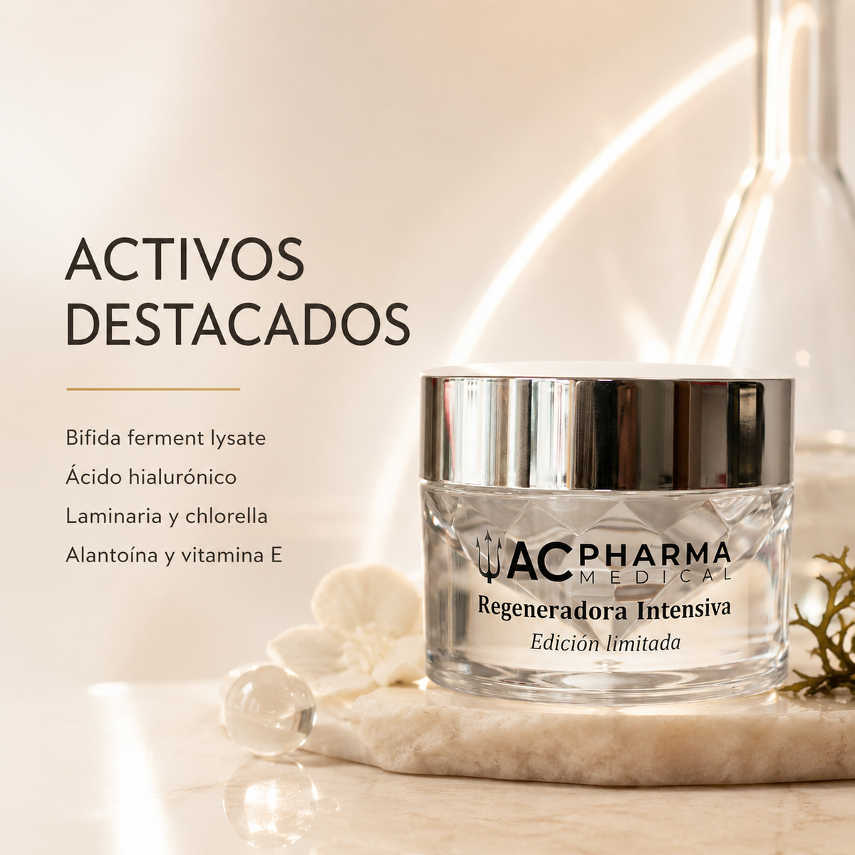 Crema Regeneradora Intensiva con ácido hialurónico, vitamina E, laminaria, chlorella y fermentos