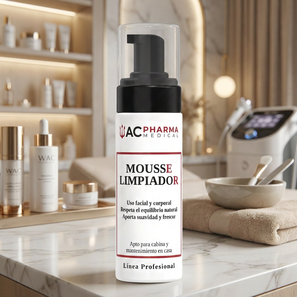 Envase profesional de espuma limpiadora facial ACpharma Medical para preparar la piel antes del tratamiento en cabina estética
