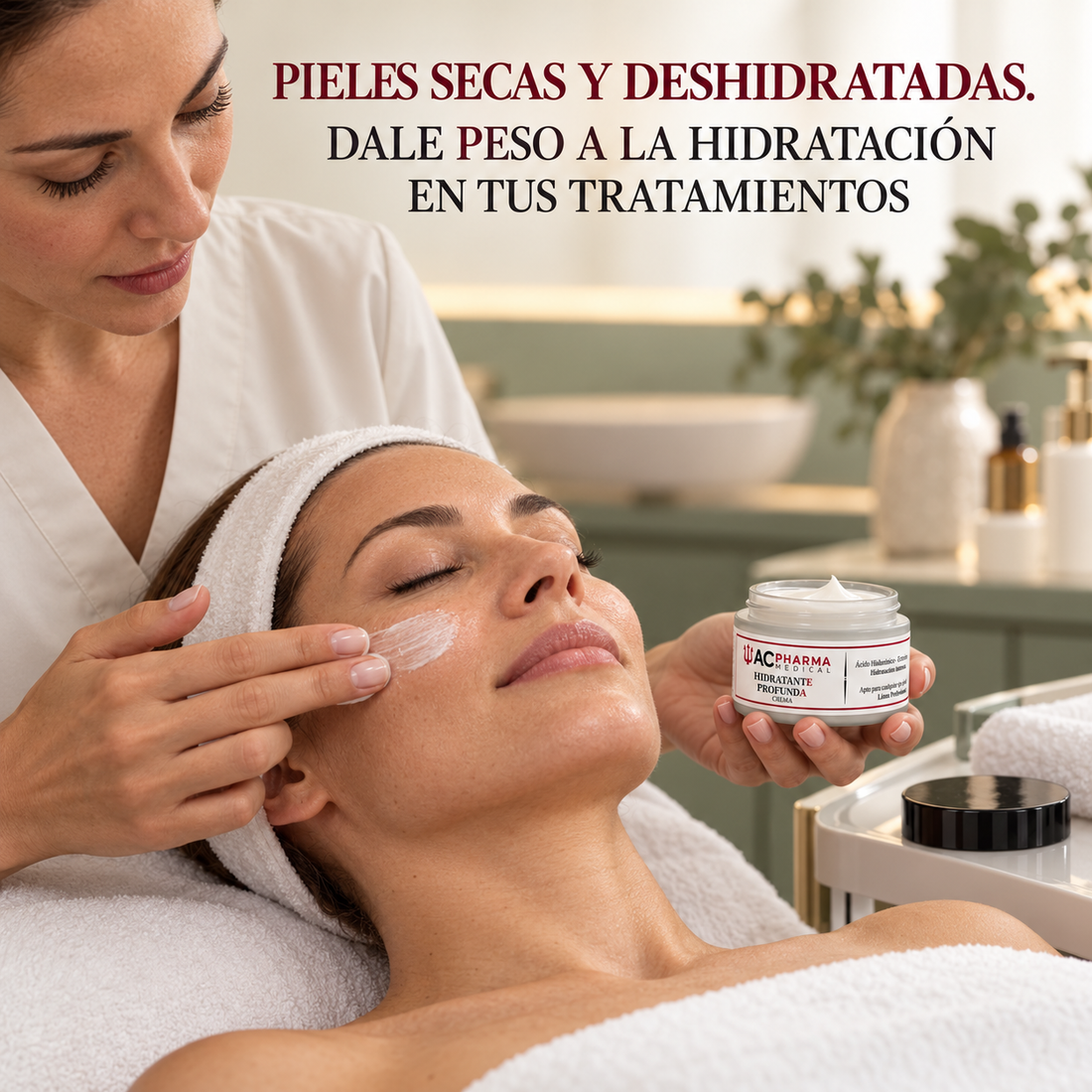 Crema Hidratante Profunda ACpharma Medical de 50 ml, tarro con tapa negra brillante junto a su caja de cosmética profesional