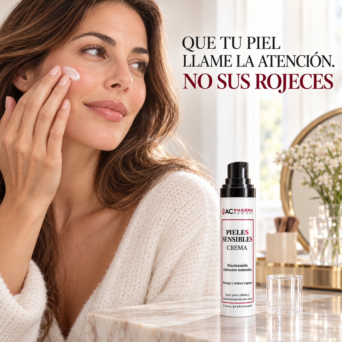 Crema Antirrojeces para Piel Sensible ACpharma Medical de 50 ml, con dosificador negro, tapón transparente y caja blanca con detalles burdeos.