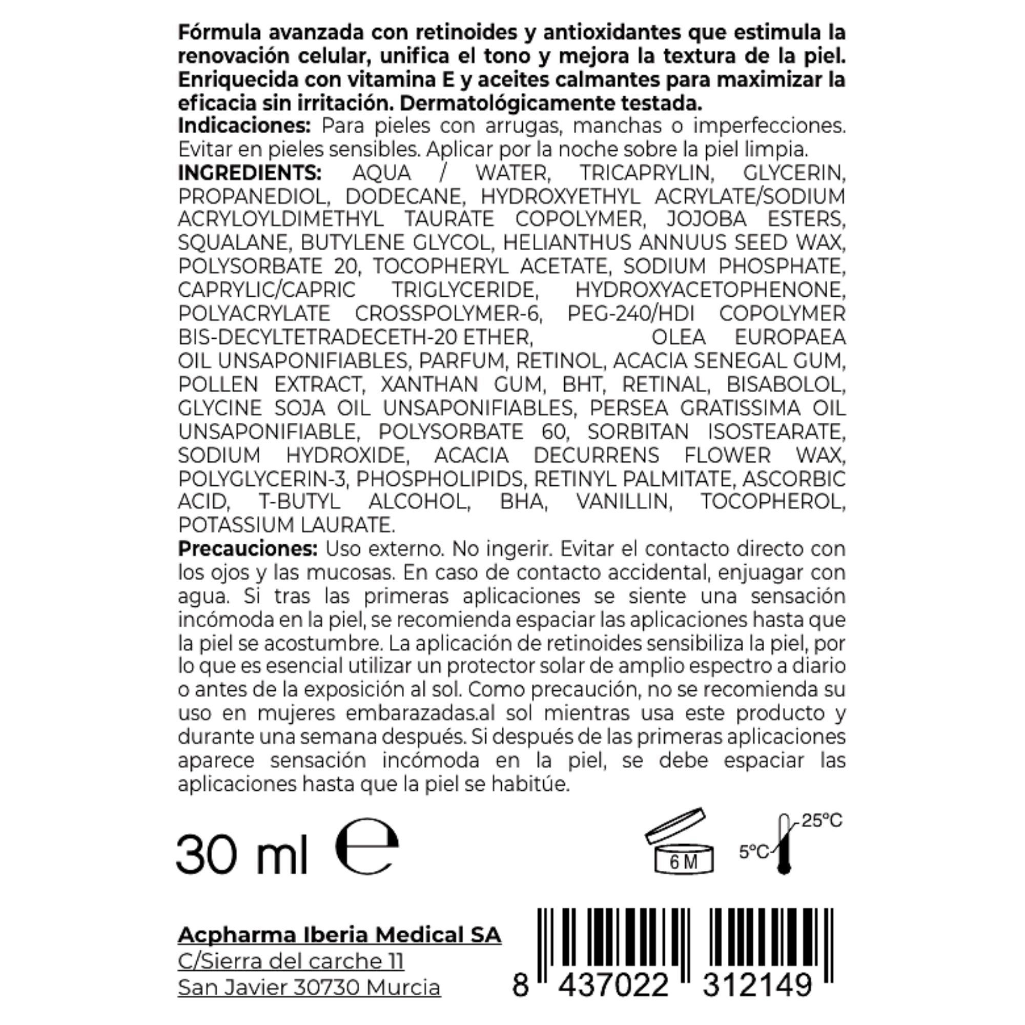 ingredientes retinal renovador acpharma medical profesional